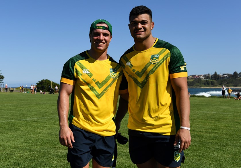 Junior Kangaroos vice captain Brodie Croft and captain David Fifita.