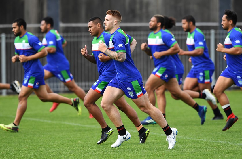 Adam Keighran and the Warriors at pre-season training.