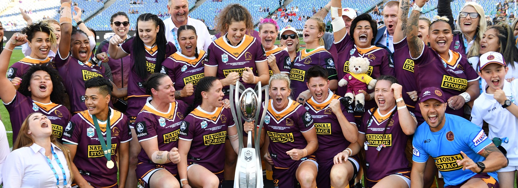 The Broncos celebrate their NRLW 2019 premiership.