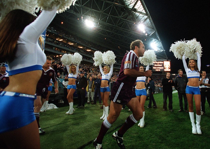 Gorden Tallis leads Queensland out in Sydney.