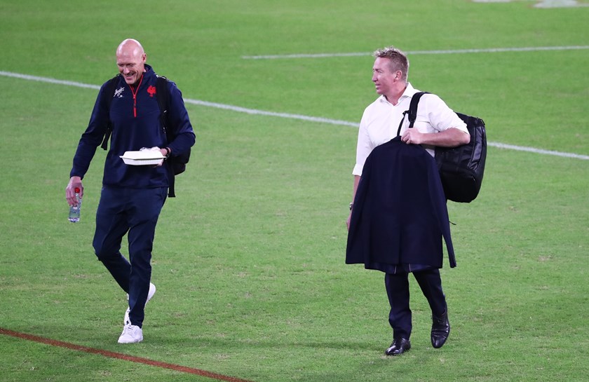 Roosters assistant Craig Fitzgibbon and coach Trent Robinson.