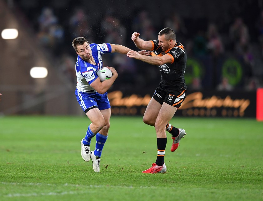 Kieran Foran takes on Josh Reynolds.