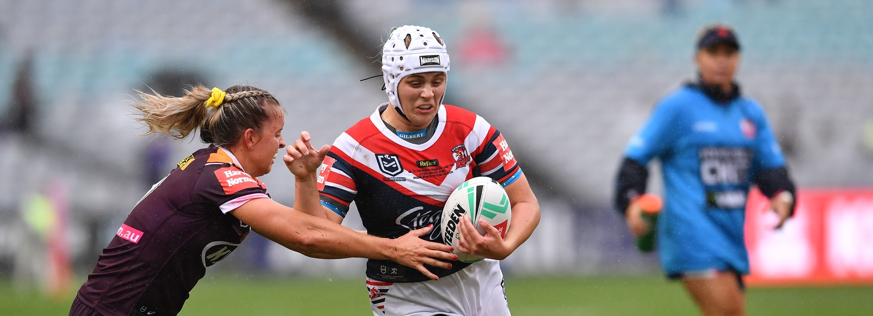 Hannah Southwell on the charge for the Roosters during the NRLW grand final.