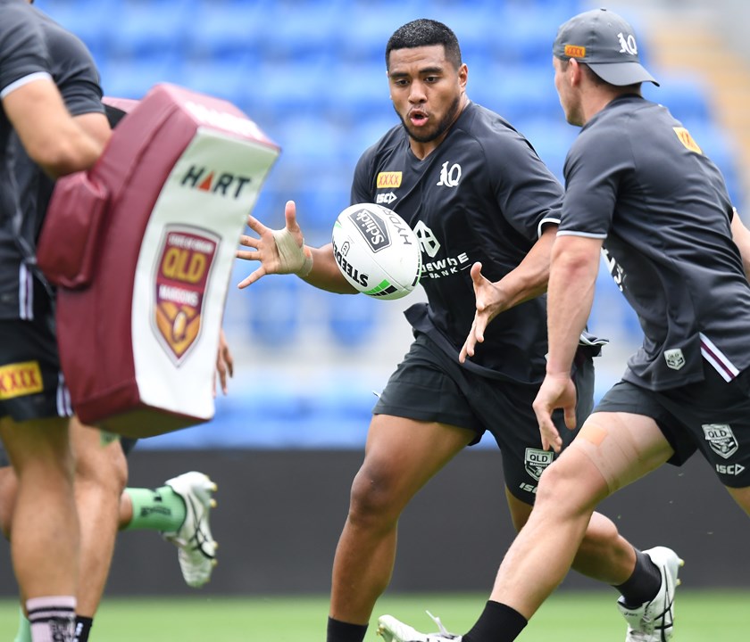 Moeaki Fotuiaka trains with the Maroons.