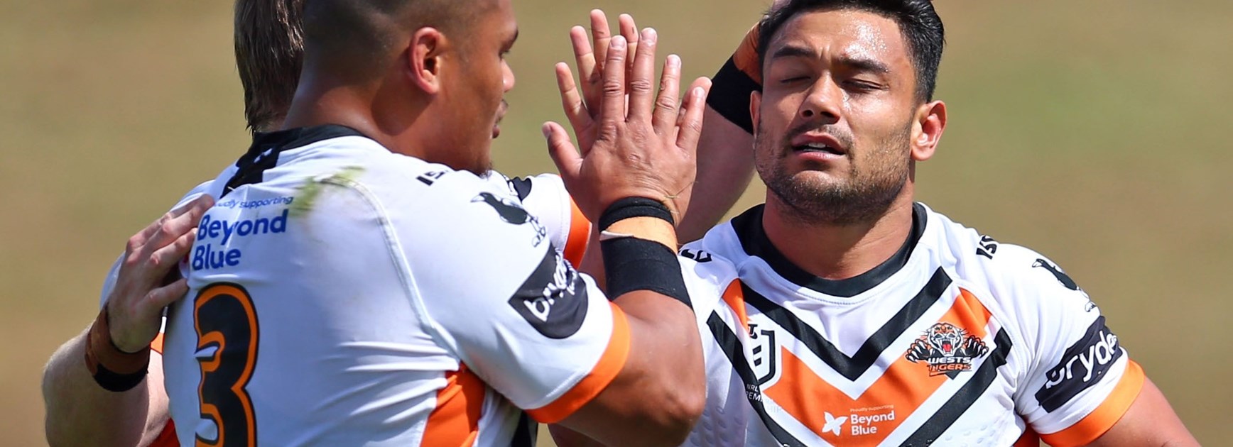 Wests Tigers duo Joey Leilua and David Nofoaluma.