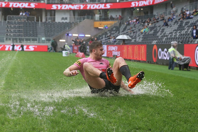 Panthers centre Paul Momirovski makes a splash after scoring.