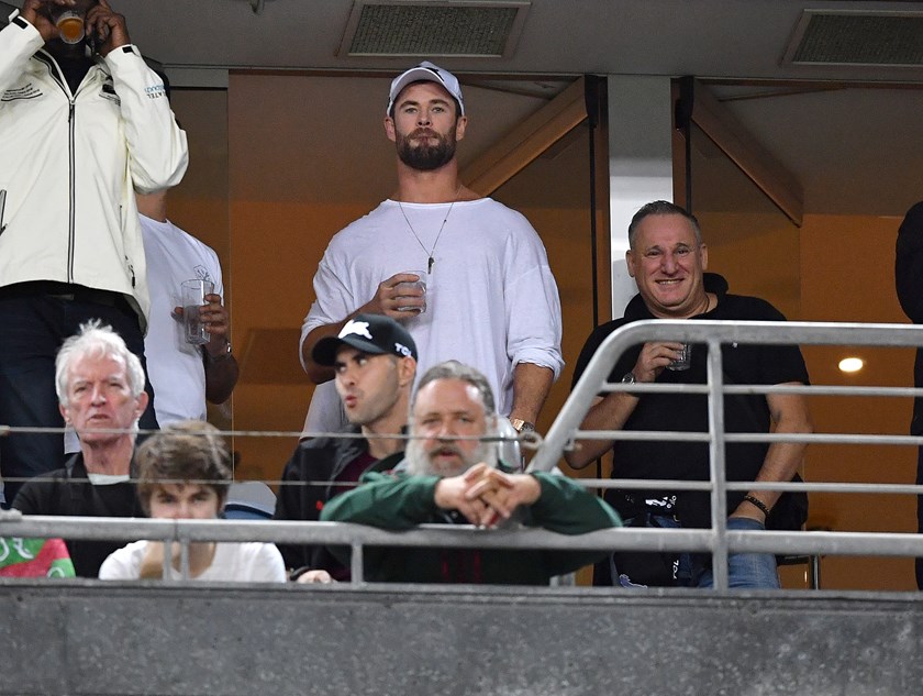 Chris Hemsworth and Russell Crowe at the Rabbitohs-Roosters match.