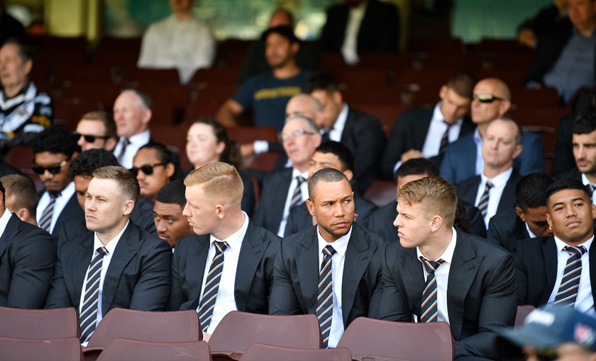 Wests Tigers players at the Tommy Raudonikis memorial.