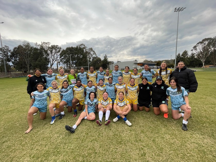 The Indigenous Women's Academy squad following an opposed training session at the AIS in Canberra.