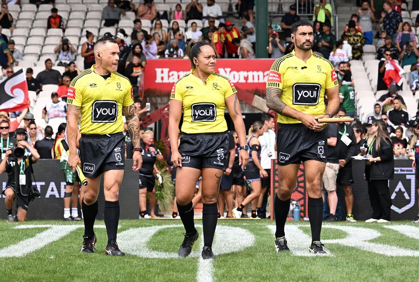 Tamarua with Paki Parkinson (right) and Viggo Rasmussen at the 2023 NRL All Stars in Rotorua. 