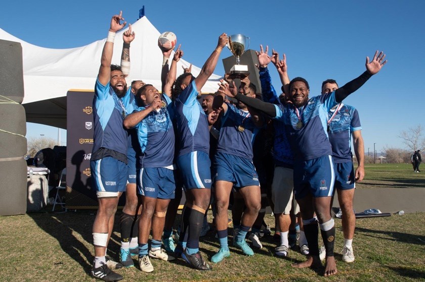 Sacramento Immortals celebrate after winning the NRL Vegas 9s tournament.