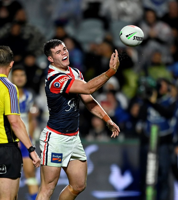 Blake Steep celebrates a try on debut. 