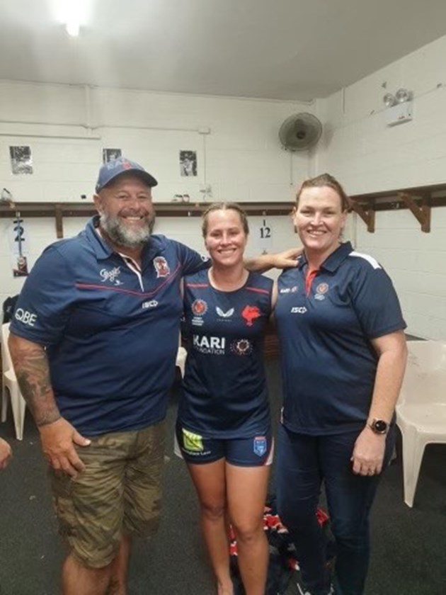 Keilee Joseph with dad Shane and mum Cara Joseph during her time with the Roosters.