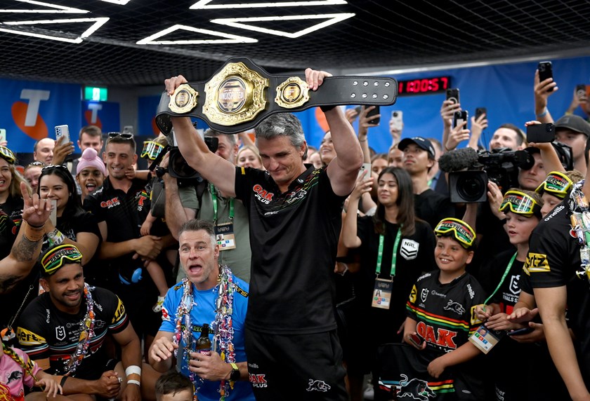 Panthers coach Ivan Cleary had a WWE-style belt made as part of the team's 2023 finals theme.