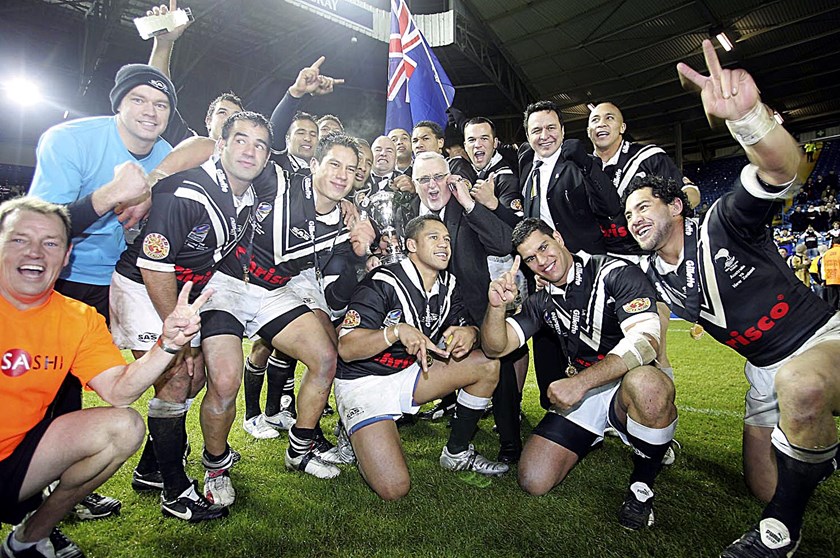 The Kiwis celebrate their 2005 Tri-Nations victory over Australia at Elland Road.