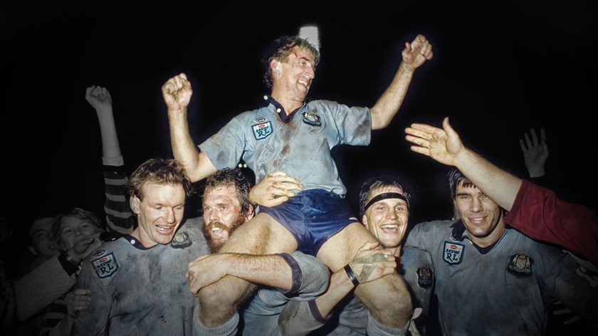Steve Mortimer is chaired from the SCG after leading NSW to their first Origin series win in 1985.