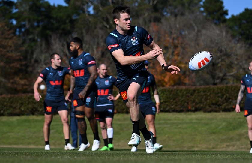 Luke Keary ran at halfback in place of Nicho Hynes during Blues training