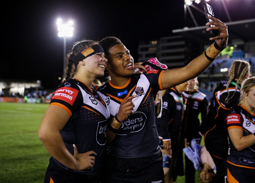 Claudia Brown (Samoa) and Losana Lutu (Fiji) are two of the players with Pasifika heritage who make up 60% of the Wests Tigers NRLW squad.