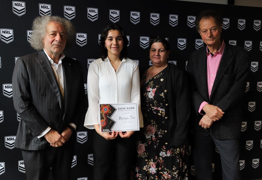 Lotte Weiss Scholarship Recipient Meripa Teo pictured with her mother Daniells, Gary Weiss AM and Johnny Weiss.