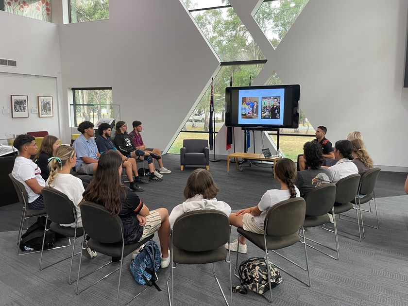 Damon Knight - Canberra Raiders Project Officer sharing his story with the group of School to Work Participants